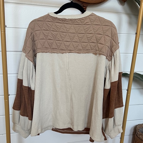 POL Patchwork Sweater in Brown and Cream - Picture 2 of 4